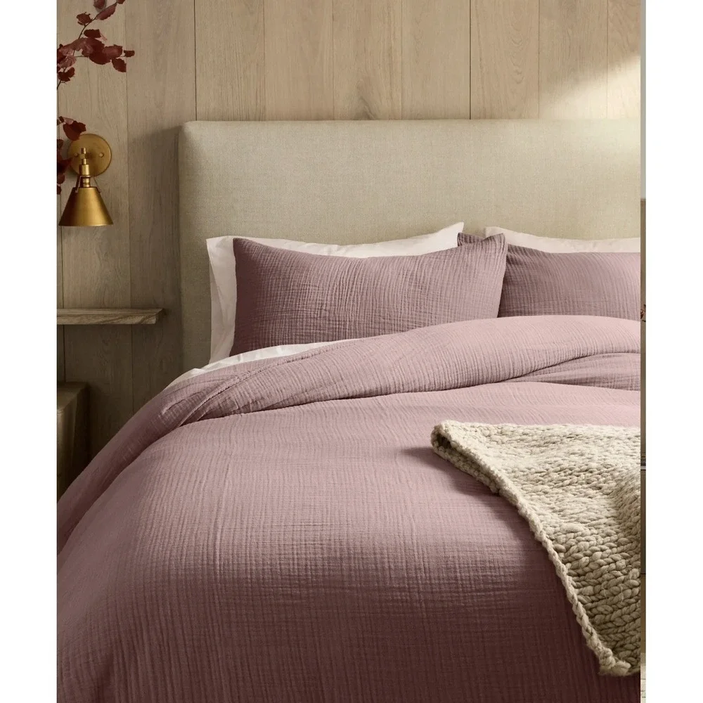 NWOT Quince Organic Cotton Gauze Pillow Sham Set Standard Fig Solid Rectangular